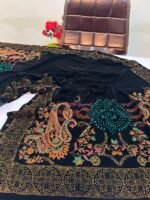 Velvet Printed Winter Shawl 2.5 Yards – Article# 03/Black - Image 2