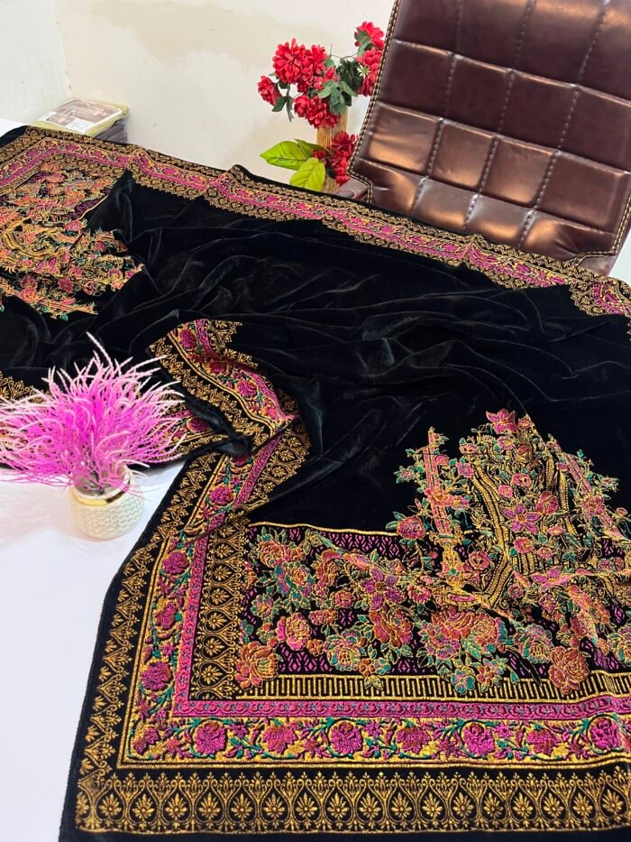 Velvet Printed Winter Shawl 2.5 Yards – Article# 02/Black - Image 2