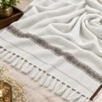 J. Men’s Winter Wool Shawl With Beautiful Kinari Emb – White