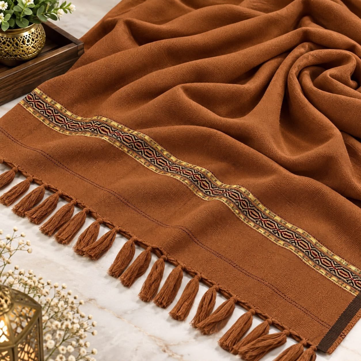 WhatsApp Image 2026-10-04 at 1.01.56 AM (3) J. Men’s Winter Wool Shawl With Beautiful Kinari Emb – Rust - Image 1