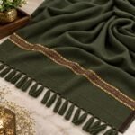 J. Men's Winter Wool Shawl With Beautiful Kinari Emb  - Bottle Green