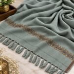 J. Men's Winter Wool Shawl With Beautiful Kinari Emb  - Grey